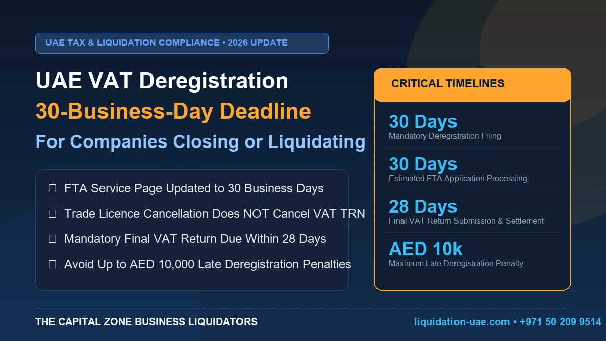 UAE VAT deregistration 2026 deadline for companies closing or liquidating
