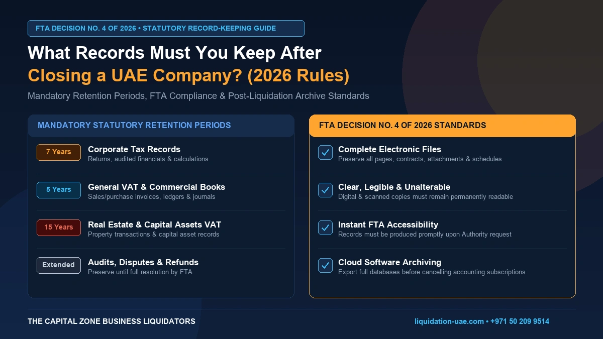 Records to keep after closing a UAE company under FTA record keeping rules 2026